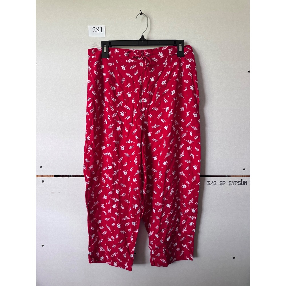 Sag Harbor Petite Red Floral Print Pull On Crop Pants Rayon Size PL